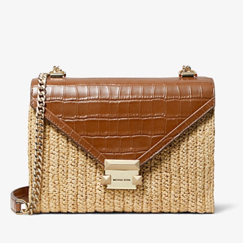Michael Kors Whitney Large Raffia and Leather Convertible Shoulder Bag
